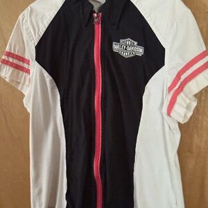 Harley-Davidson Black and White Garage Shirt with Pink Accents